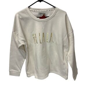 Rae Dunn Womens M Fa La La Off White Gold Cursive Holiday Christmas Sweatshirt